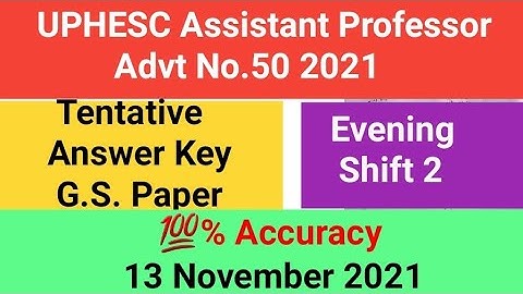 UPHESC Assistant Professor GS Answer Key ( Paper 1) l Solution 2nd Shift 13 Nov 2021l Part-1 UGC NET
