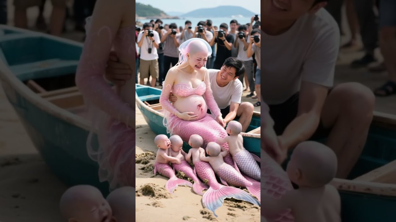 The Mermaid Mother Who Is About To Give Birth In Great Pain And Her Partner Baby