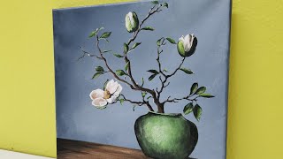 Flower Vase Acrylic Painting for Beginners | Step-by-step tutorial | Relaxing