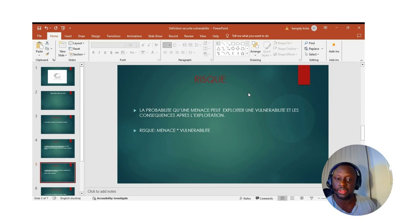Cours de Cyber Securite: Definition (Vulnerabilite, Menace, Risque, Attaque, Contre-Mesure)