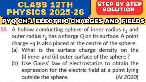 A hollow conducting sphere of inner radius r₁ and outer radius r₂ has a... #electricchargesandfields