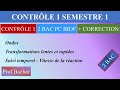 contrôle N1 semestre 1 physique chimie 2 bac biof Modèle 1
