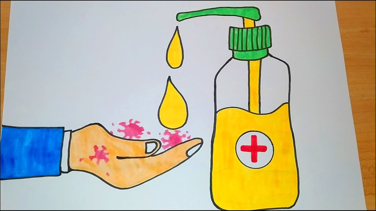 رسم صابون او معقم لتنضيف اليد من الفيروسات