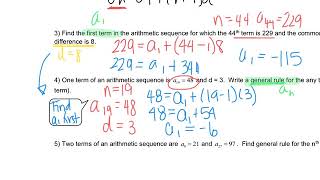 M317 Arithmetic Sequences Day 2 Notes