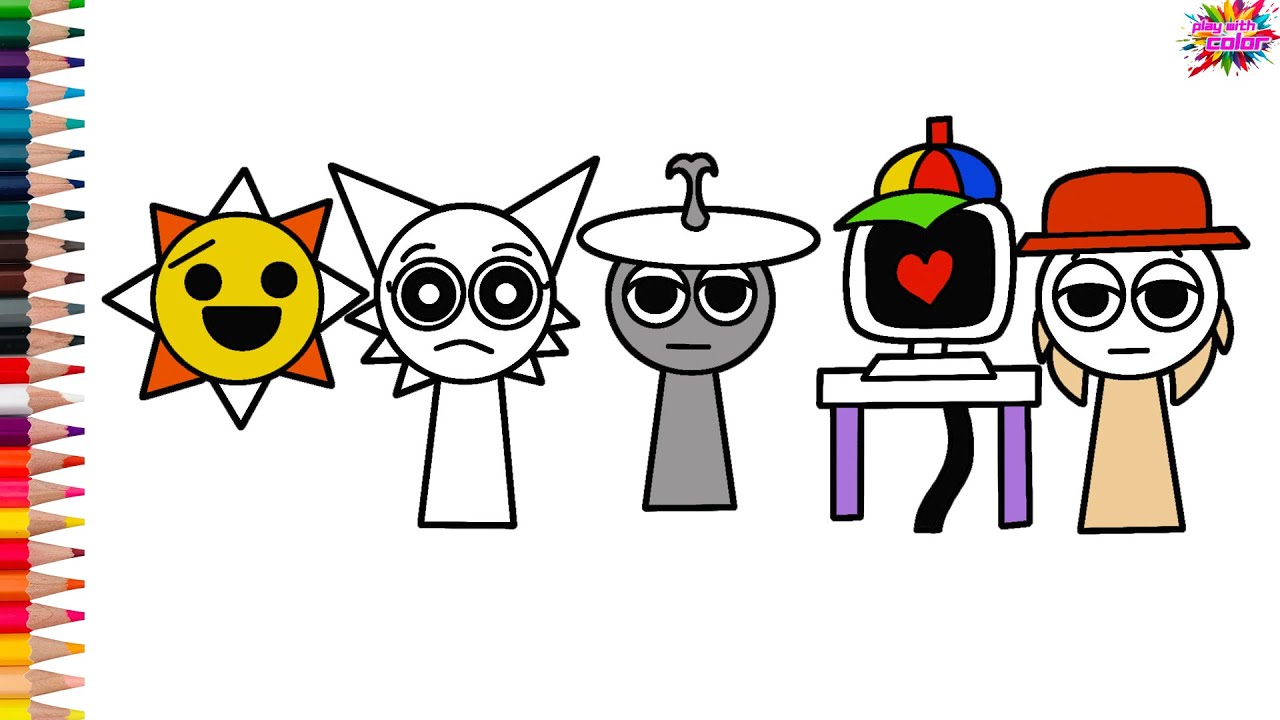 How to draw cute fun Mr. Sun, Tunner and Mr. Fun Computer from Sprunki ...