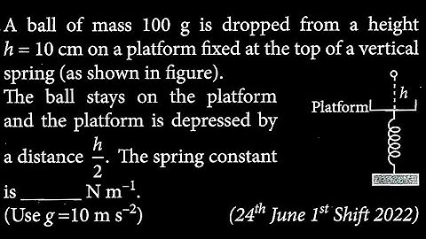 A ball of mass 100 g is dropped from a height h = 10 cm on a platform fixed at the top WEP DTS 18 Q7