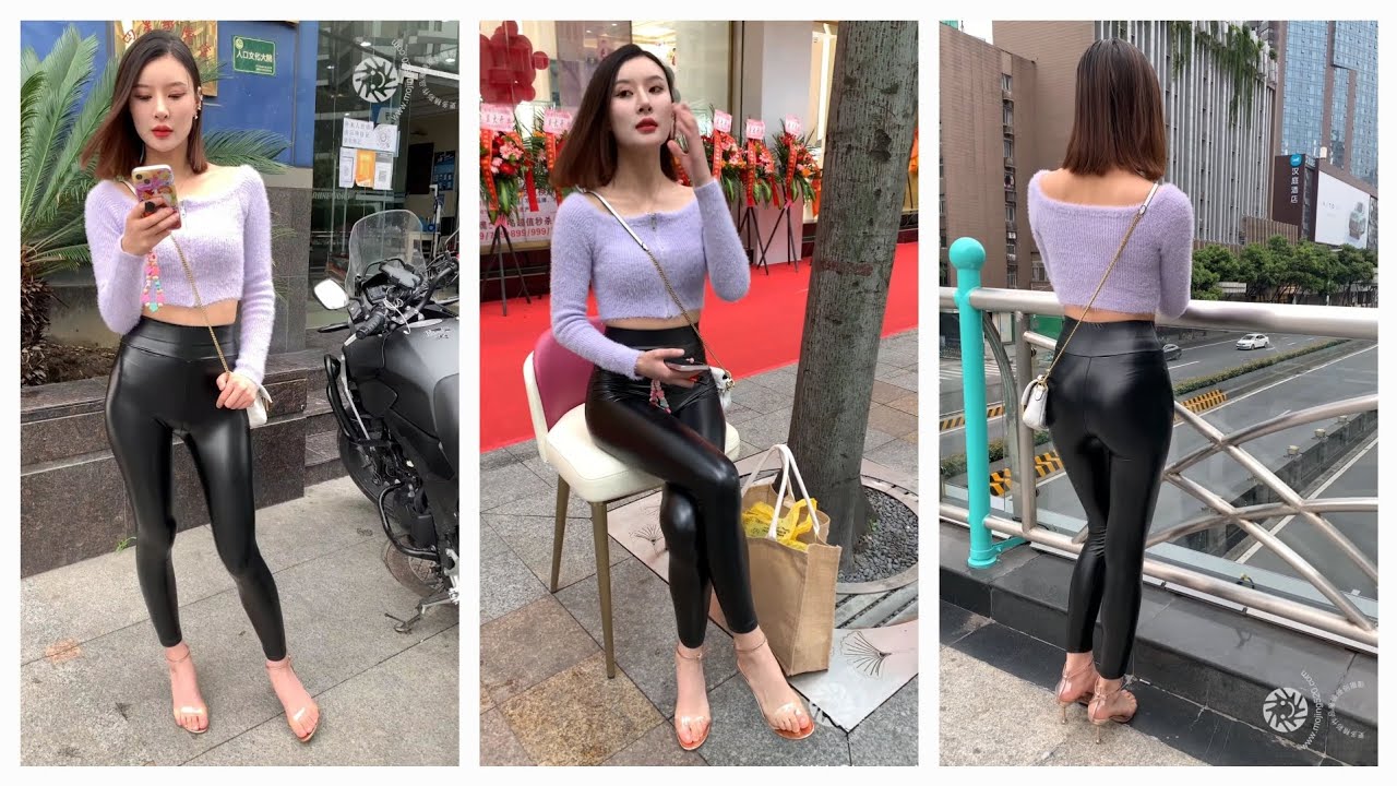 4K Full Sweet female model 💓 shiny black leather leggings 🥰 #hhchannel #hhkhoedang #hhmodels