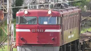 JR貨物 鹿児島中央駅　EF76 83形機関車が牽引する。 JR九州 鹿児島中央駅～宮崎駅787系　きりしま14号（6014号）    撮影日2021 7 27