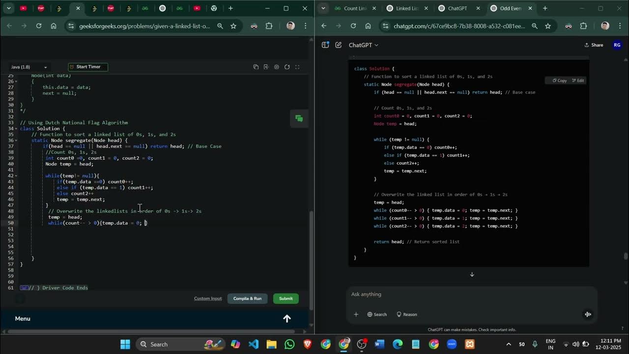 Sort a linked list of 0s, 1s and 2s(GFG) - YouTube