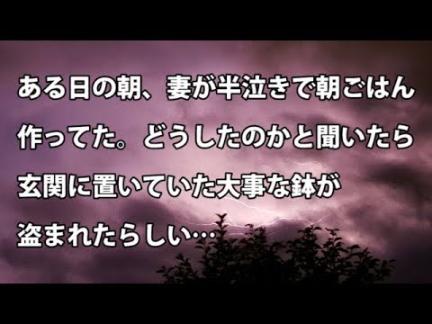 【修羅場　衝撃】ある日の朝、妻が半泣きで朝ごはん作ってた。どうしたのかと聞いたら、玄関に置いていた大事な鉢が盗まれたらしい…  【修羅場・衝撃体験をお送りします】