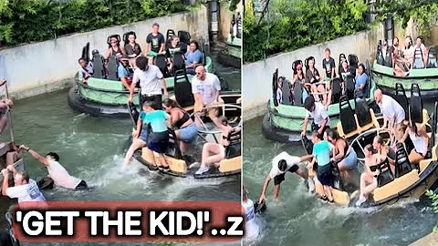 Pandemonium ensues as ride breaks down, prompting guests to leap into the water