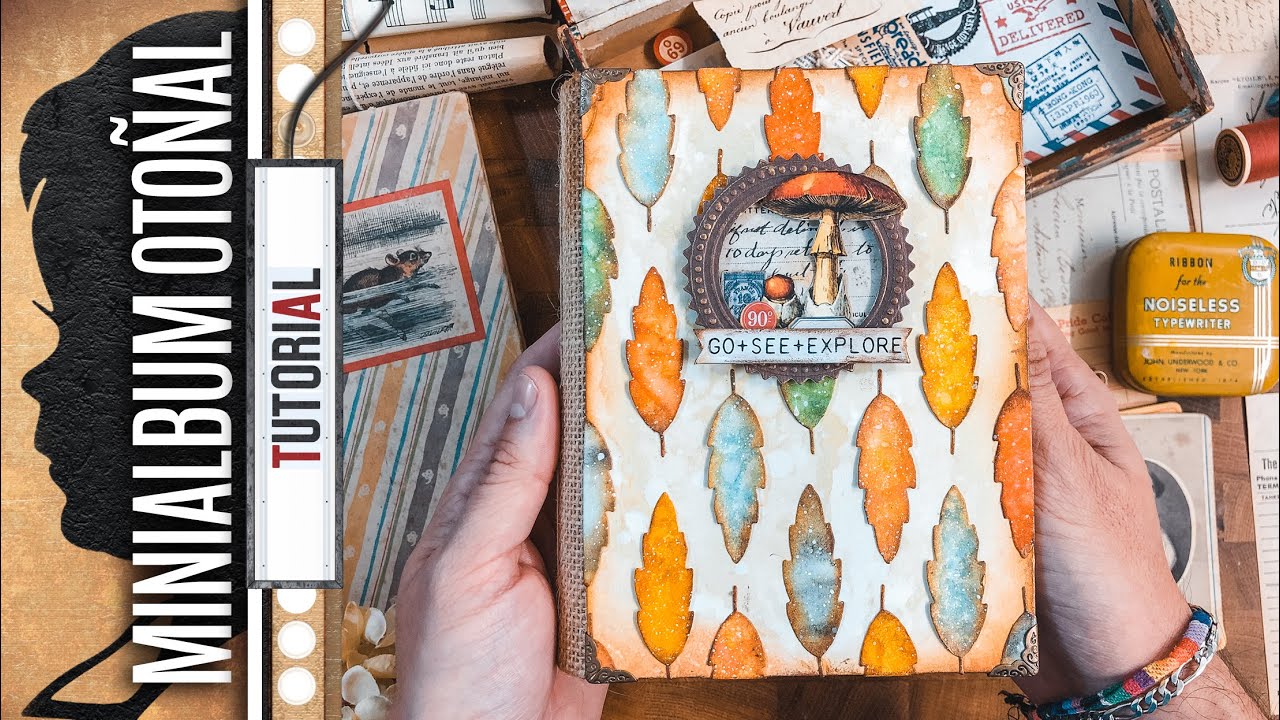 Mini álbum otoñal - Encuadernación con arpillera e interior de carpetas