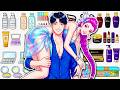 ☀️Paper DIY Summer☀️ Rumi x Jinu Mermaid Dress Up Skincare + Makeup Couple Makeover 💄