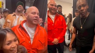 FAT JOE & DAVE CHAPPELLE HAVING A MOMENT BACKSTAGE AFTER THE KNICKS WIN GAME 2 AGAINST THE HEAT