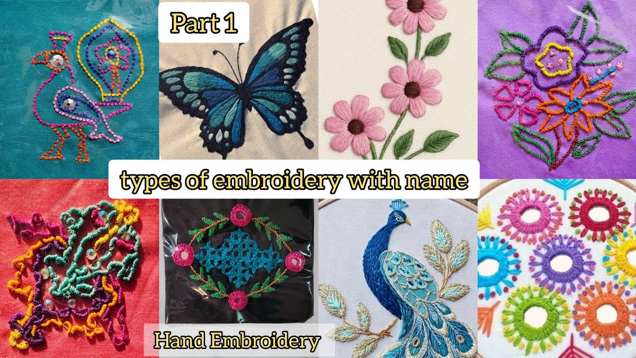 Types of Hand Embroidery designs |Top 15 basic stitches for beginners|#embroidery #handmade #stitch 