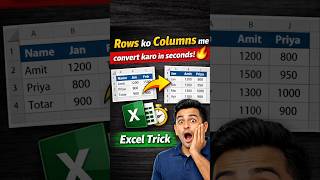 Excel me data flip ka fastest tareeqa 🔥 (Transpose Trick)