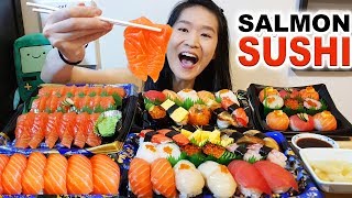 EPIC SUSHI FEAST!! Salmon Sashimi, Nigiri, Sushi Platters | Japanese Food Mukbang w/ Eating Sounds