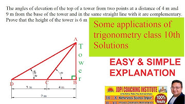 The angles of elevation of the top of a tower from two points at a distance of 4 m and  9 m from the