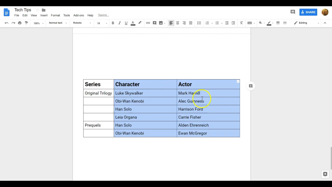 Resizing Table Columns or Rows in Google Docs