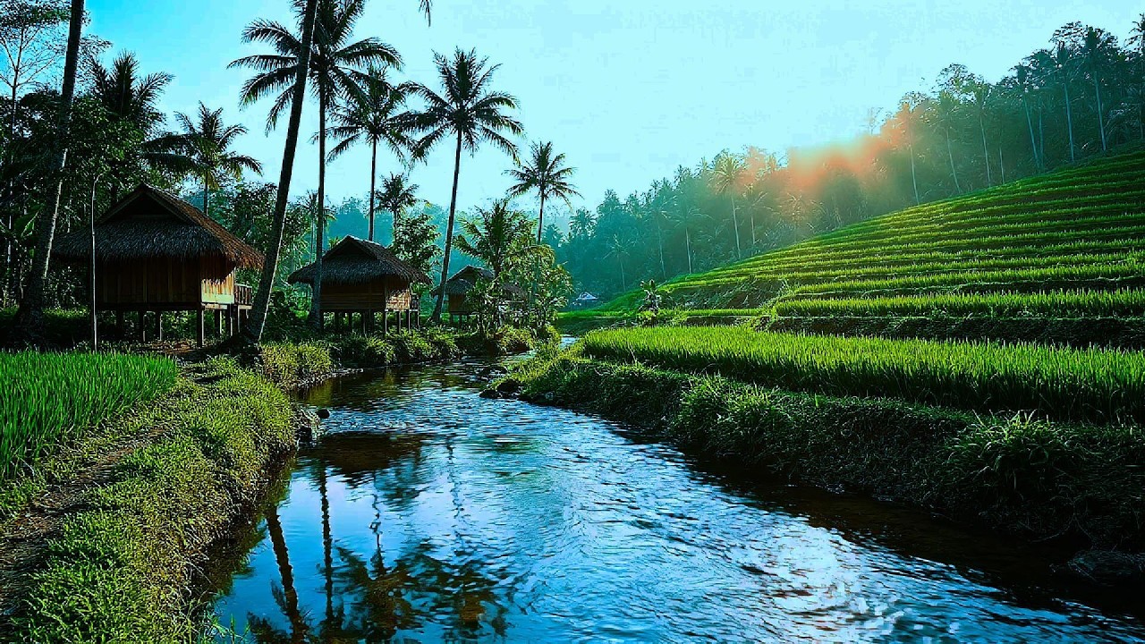 Hidden Tropical Village I 🌙 Gentle Flowing Water for Deep Sleep