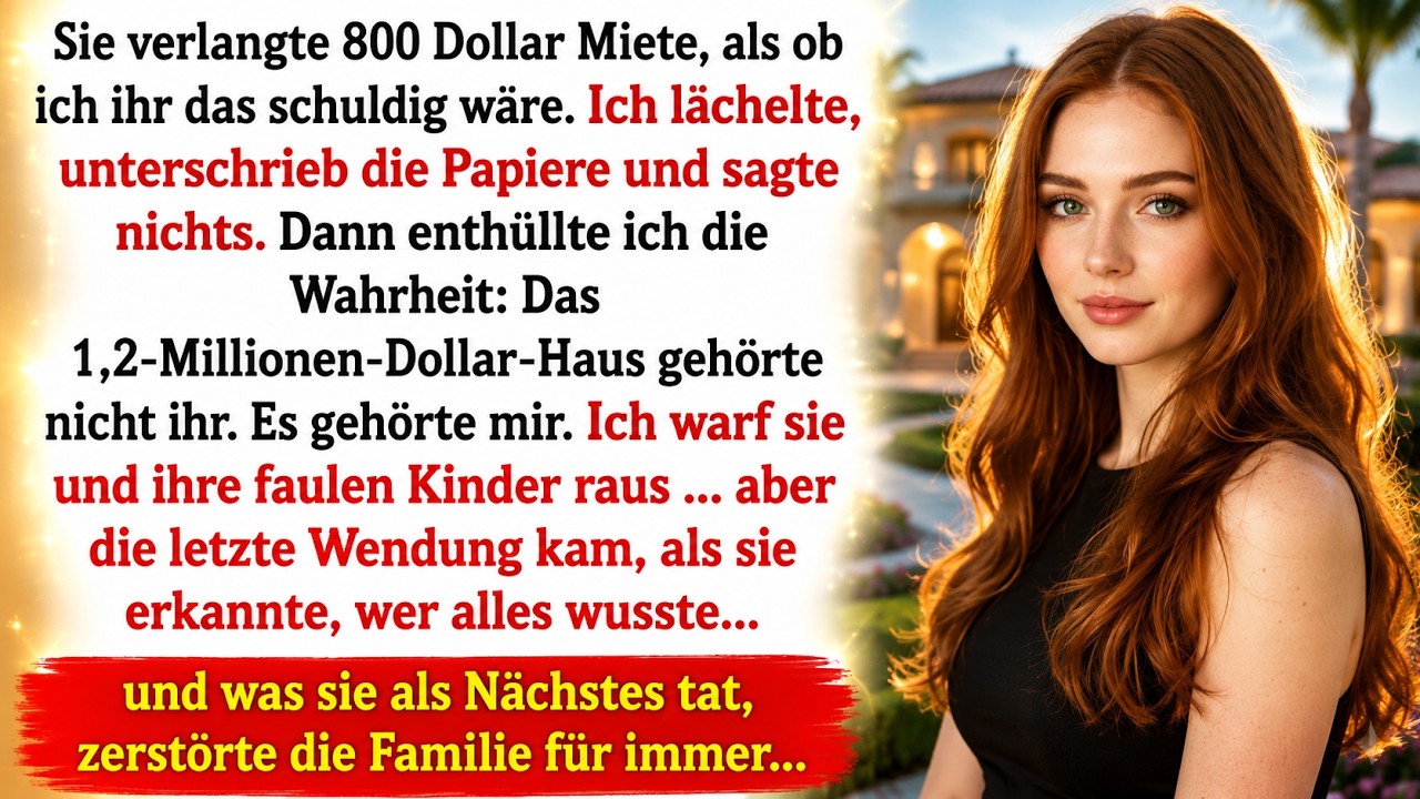 Ich stand noch in der Küchenschürze,von der Doppelschicht,als meine Stiefmutter mir sagte,ich schulde ihr jetzt achthundert Dollar im Monat,für das Haus,in dem ich aufgewachsen bin. Sie lächelte...