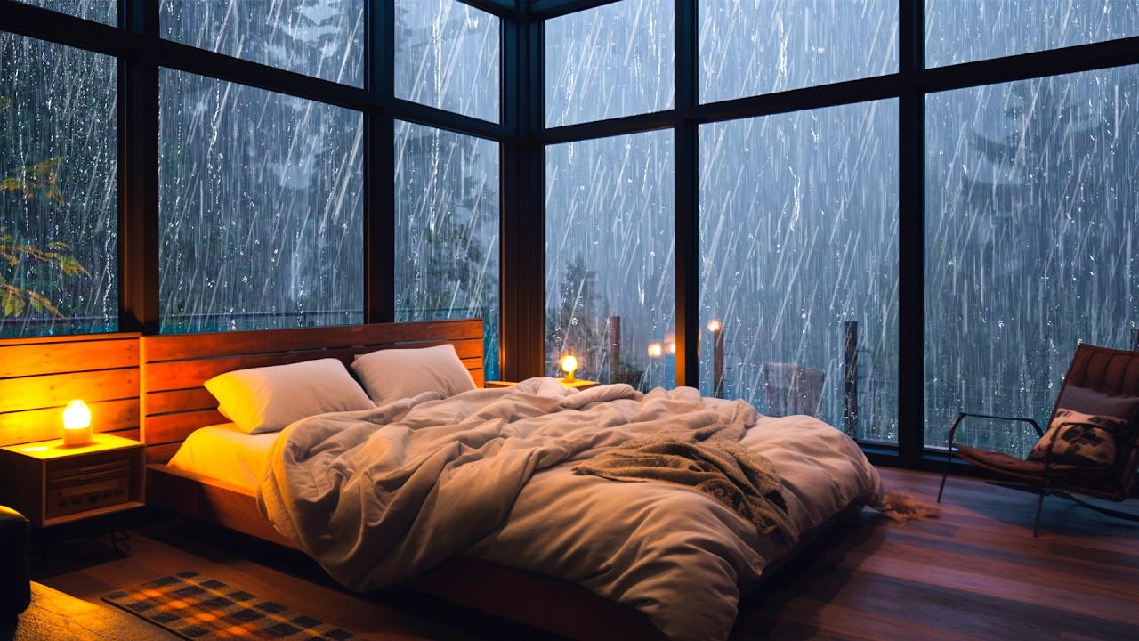 24 Stunden Leiser Nachtregen zum Einschlafen 🌙 Gemütliche Kaminwärme für Tiefe Ruhe