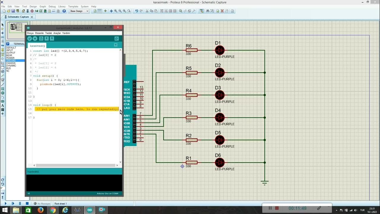 Proteus da Arduino ile Kara Şimşek Devresi - YouTube