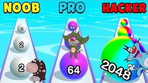NOOB vs PRO vs HACKER Ball Run 2048 Android iOS With Oggy And Jack Voice Fun Indian Gamer