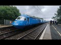 Blue Midland Pullman HST stopping at Carluke in Scotland on 2021-08-14 at 0911 in VR180