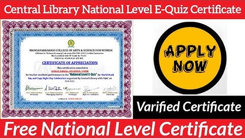 Central Library National Level E-Quiz Certificate I Varified Certificate I Digital Classroom I
