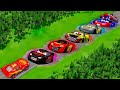 Giant Pits with Evil Mcqueen and McQuina&#39;s Zombie vs Big &amp; Small Lightning Mcqueen! BeamNG Battle