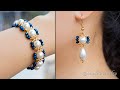How to make simple pearl bracelet and earrings. Beads bracelet. Easy to make