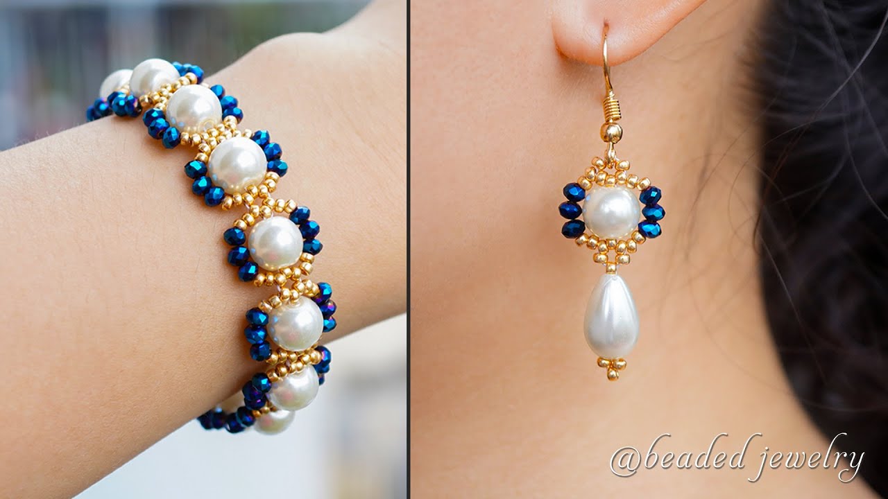 How to make simple pearl bracelet and earrings. Beads bracelet