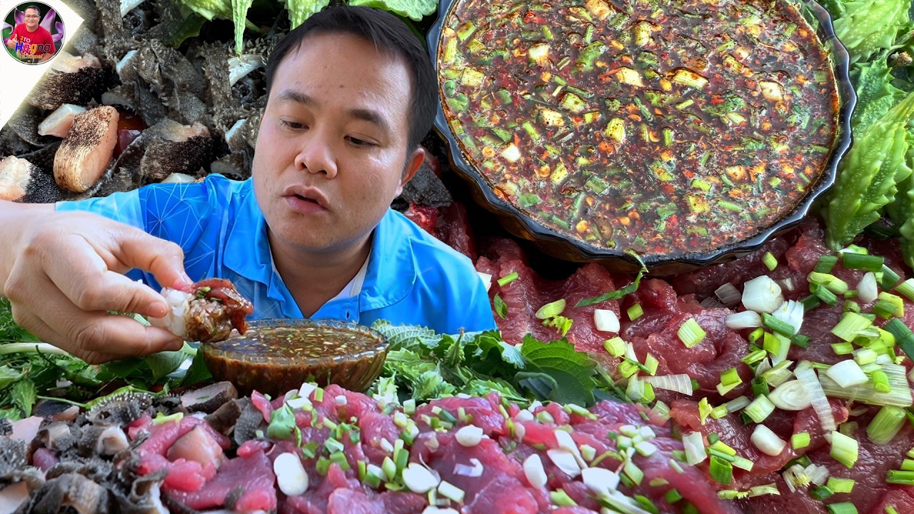 จุ๊เนื้อสดแบบสะเหม่น จ้ำแช่แก่กว่าซด แกล้มมะระขี้นกสดจากสวนแซ่บจ้วดอ่ำหล่ำสุดยอดคัก