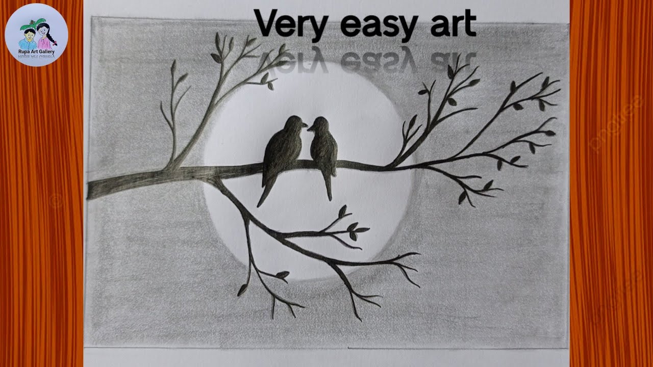 how to draw bird with moonlight..... love bird drawing.... pencil sketch.....