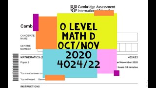 O Level Math D Paper 2 4024/22 Oct/ Nov 2020 O Level Math D Paper 2 4024/22 Oct/ Nov 2020