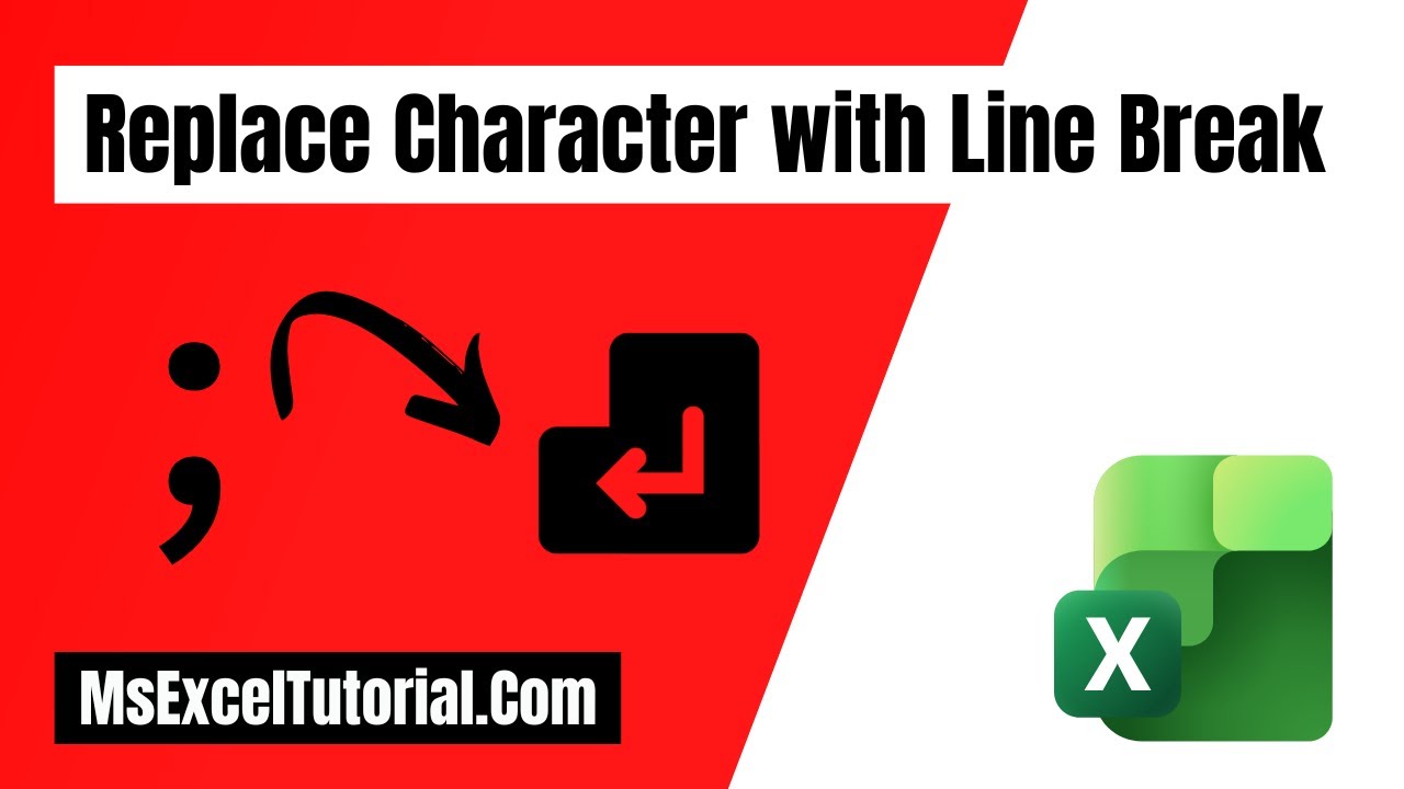 Замените любой символ на перенос строки в Excel (используя функцию «Найти и заменить»).