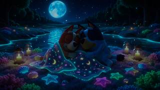 NO ADS Bluey & Bingo Sleep Piano 🌕 Cozy Candlelit River Shore & Glowing Starfish Night