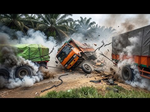Chains & Steel Slings Snap || FAW JH6 Truck from China Struggles to Pull Truck Out of Ditch