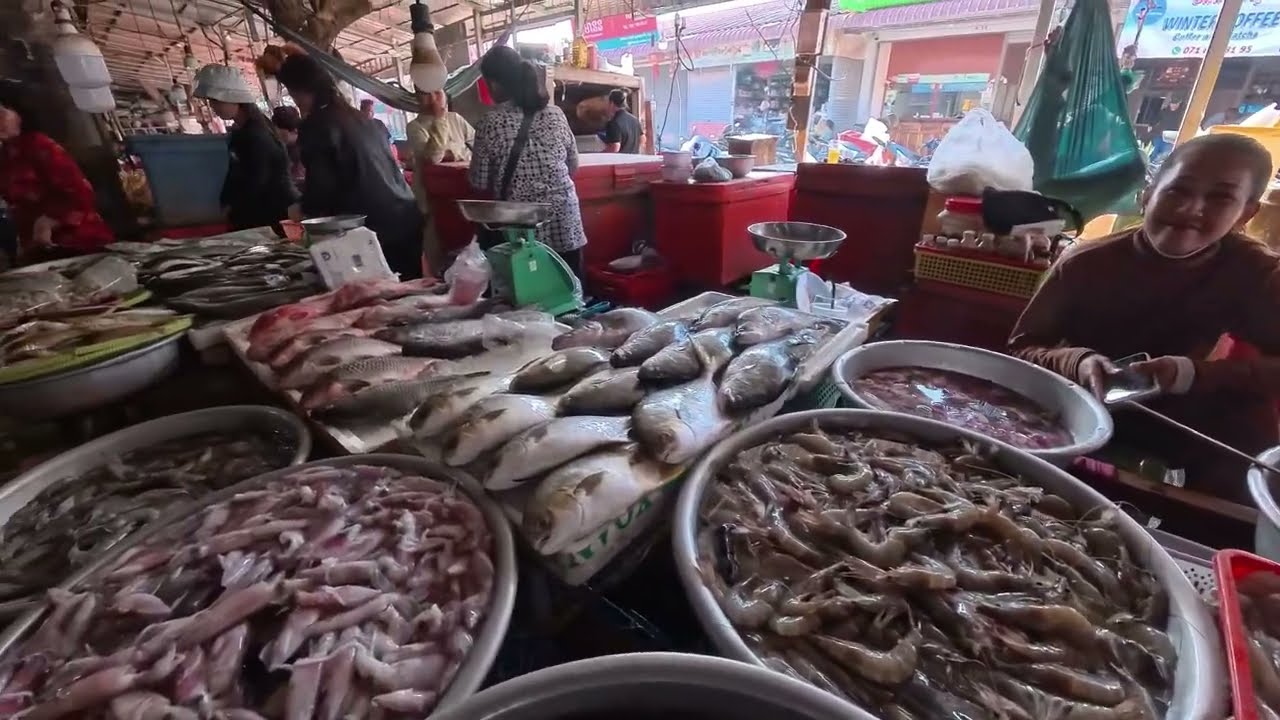 Outdoor Market Seafood Morning Rush | Fresh Fish & Daily Life in Cambodia! Ep.5