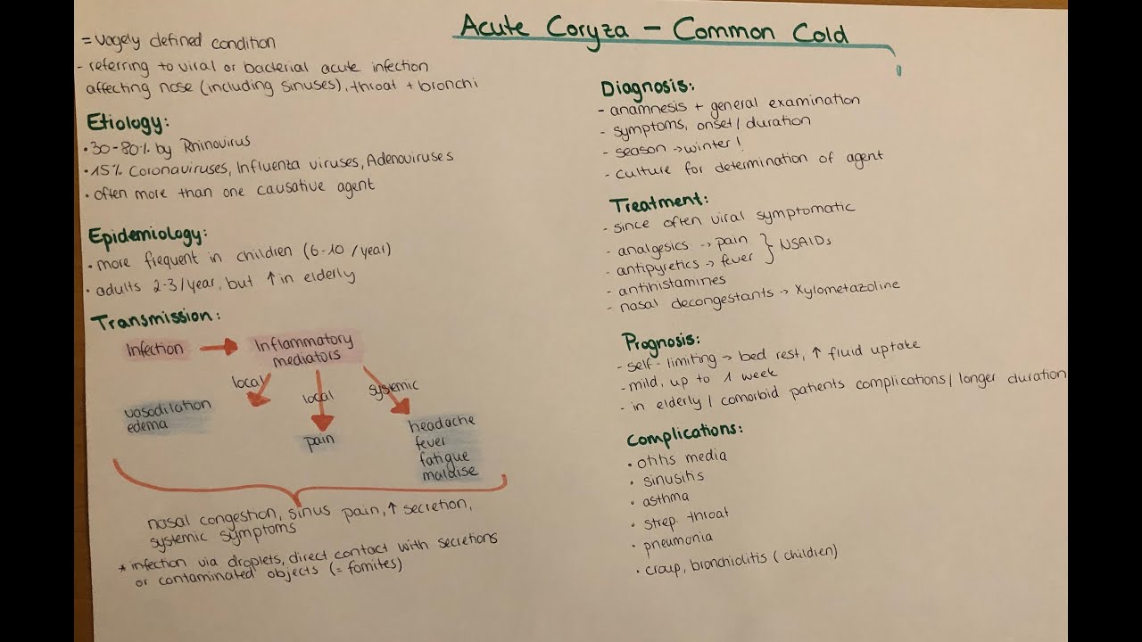 Acute Coryza "the common cold" clinics, transmission, etiology etc