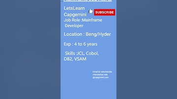 Mainframe Job Opening @Capgemini.Whatsapp channel link is  in description #mainframe #job #cobol
