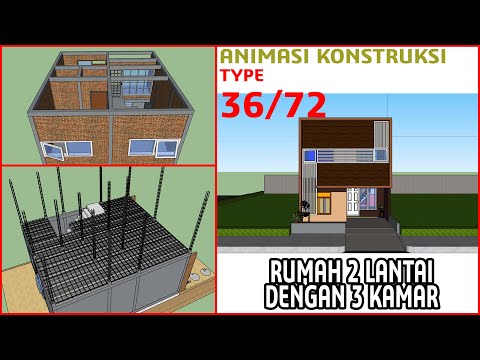 DESAIN RUMAH TYPE 36, 2 LANTAI | ANIMASI KONSTRUKSI BANGUNAN