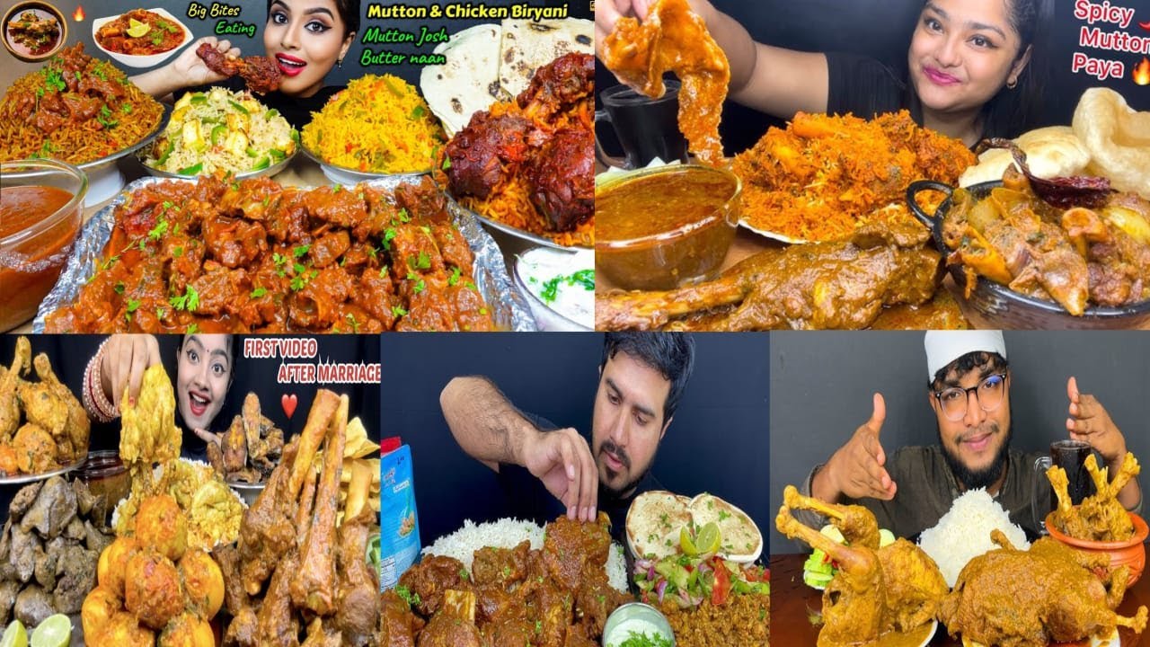 ASMR; EATING SPICY MUTTON CURRY SPICY CHICKEN LEGS CURRY WITH RICE EXTRA GRAVY    REAL MUKBANG