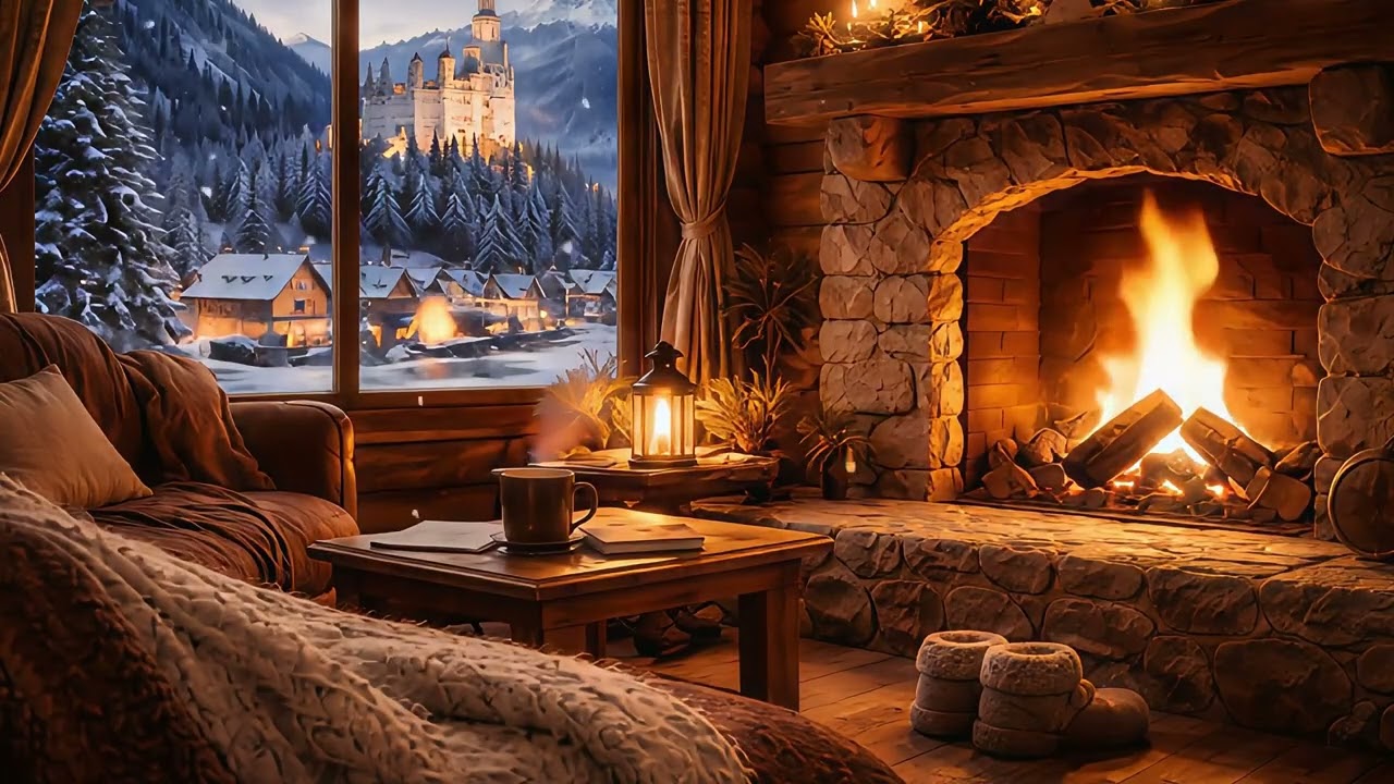 Cozy German Alpine Cabin Fireplace ❄️🔥 Winter Ambience for Sleep & Relaxation