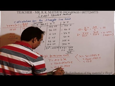 Straight line trend Least Square method year 2005 solved sums | Statistics | Mathur Sir Classes