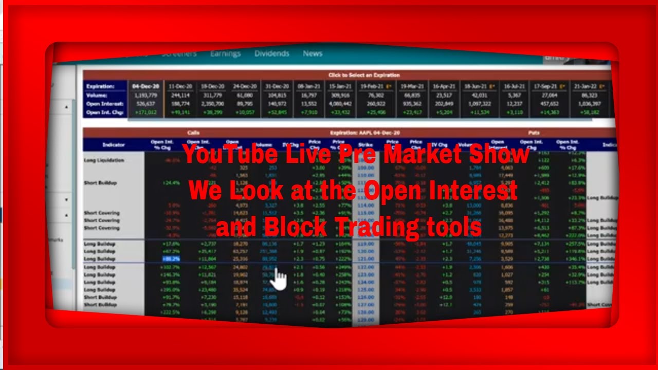 YouTube Live Pre Market Show We Look at the Open Interest and Block ...