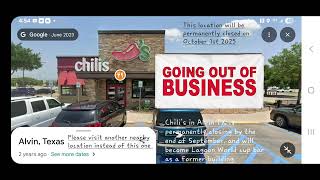 Chili's in Alvin TX is permanently closing and will become Lagoon World Cup Bar as a former building