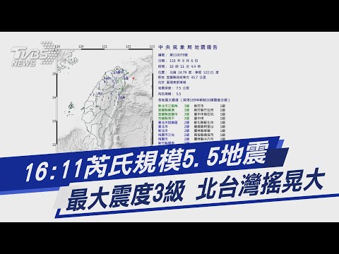 16 11芮氏規模5 5地震最大震度3級北台灣搖晃大 Tvbs新聞 Youtube