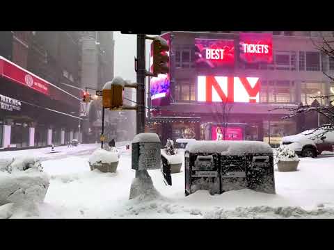 გასეირნება  ნიუ იორკში 4K  NEW YORK  Times Square \u0026 Broadway იარე თოვლის ქვეშ ქარბუქი